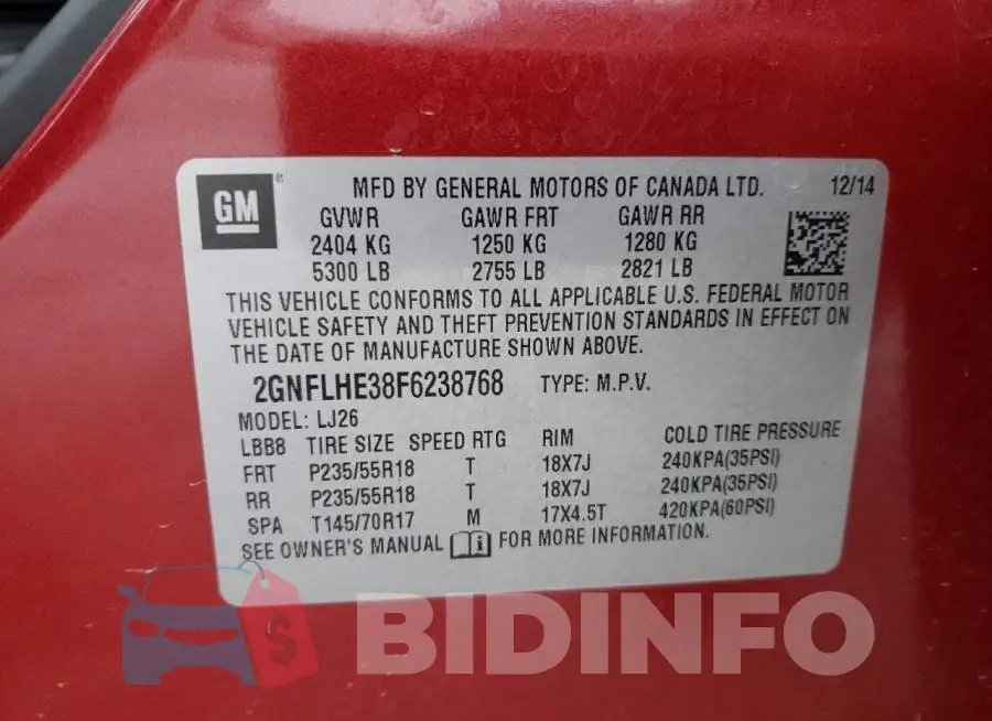 2GNFLHE38F6238768 Photo# 12
