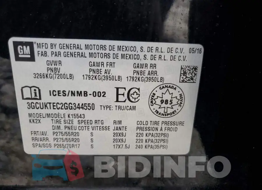 3GCUKTEC2GG344550 Photo# 12