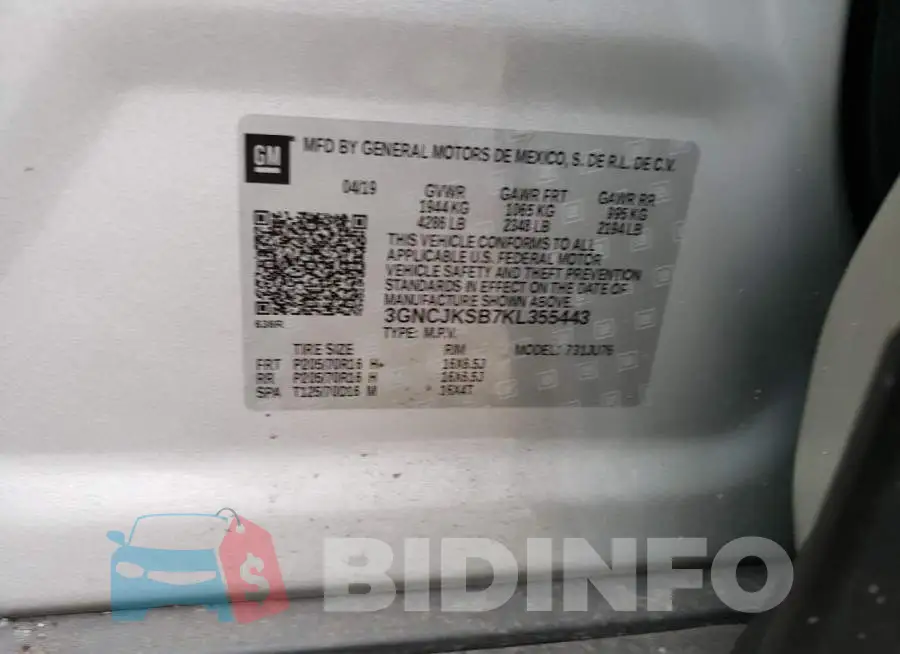3GNCJKSB7KL355443 Photo# 13