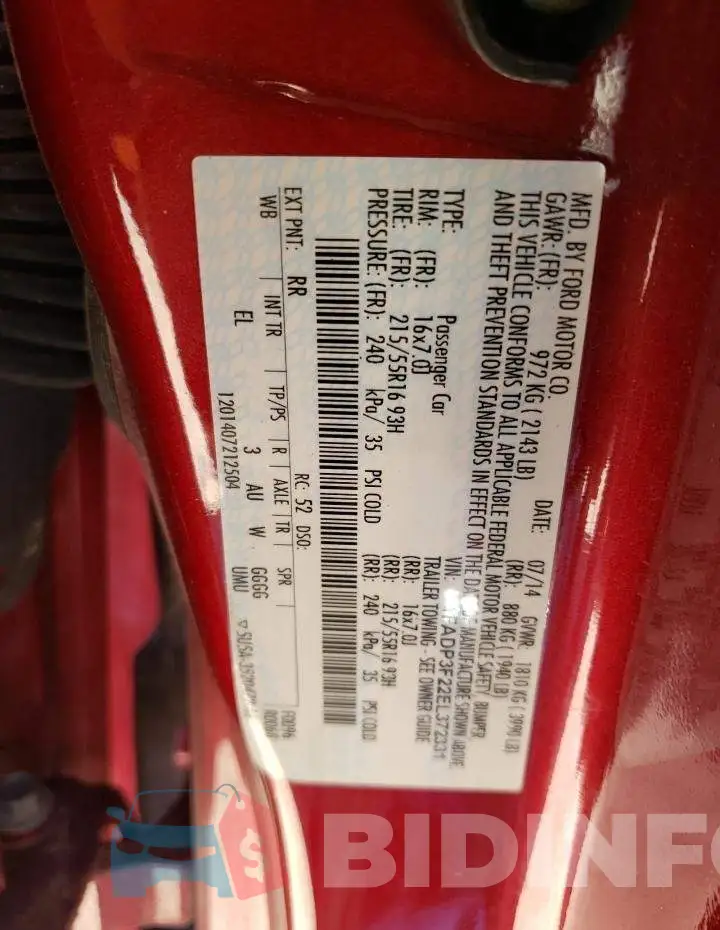 1FADP3F22EL372331 Photo# 12