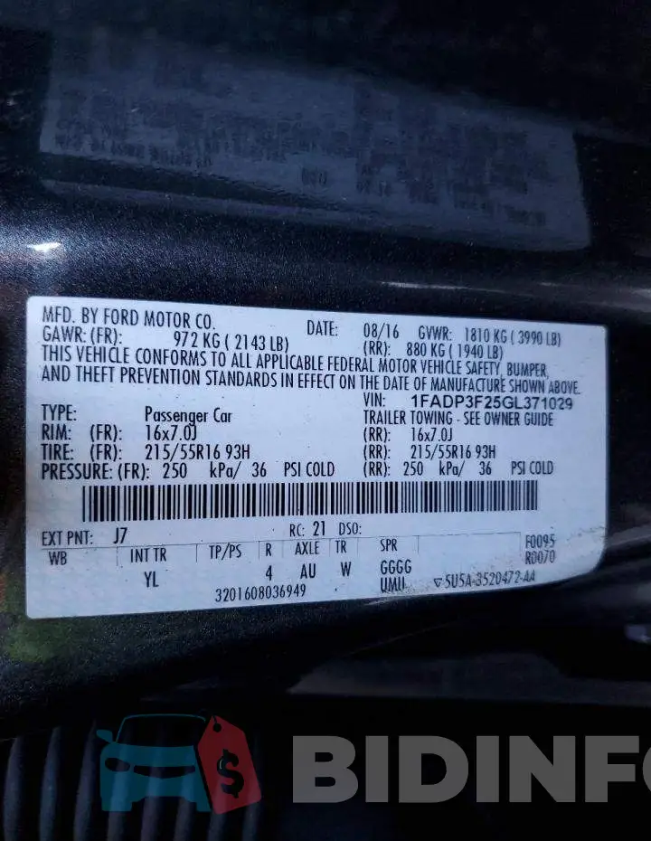 1FADP3F25GL371029 Photo# 12