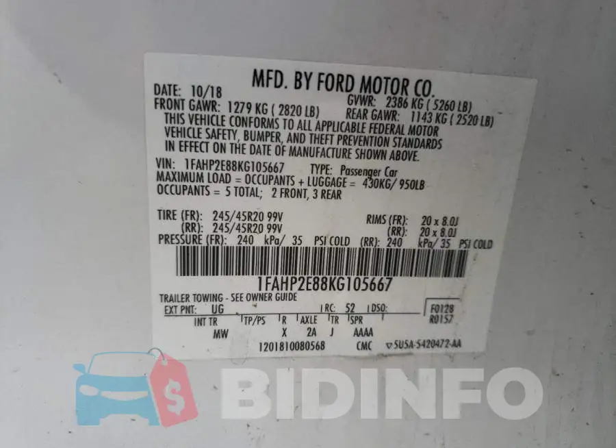 1FAHP2E88KG105667 Photo# 12