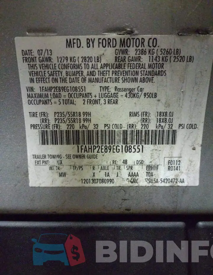 1FAHP2E89EG108551 Photo# 12