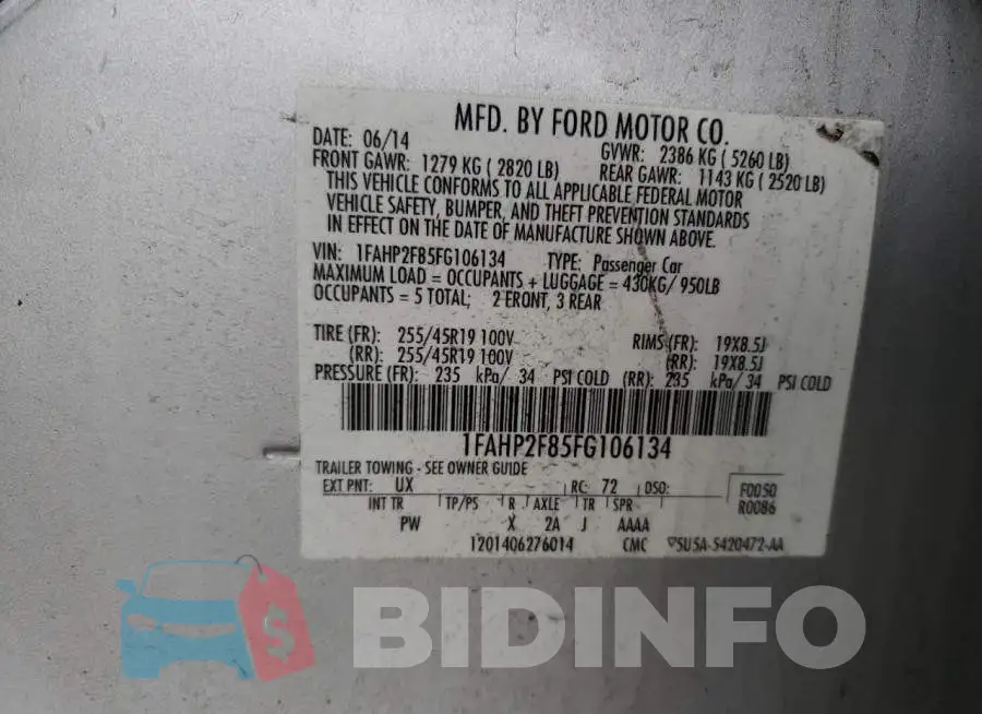 1FAHP2F85FG106134 Photo# 12
