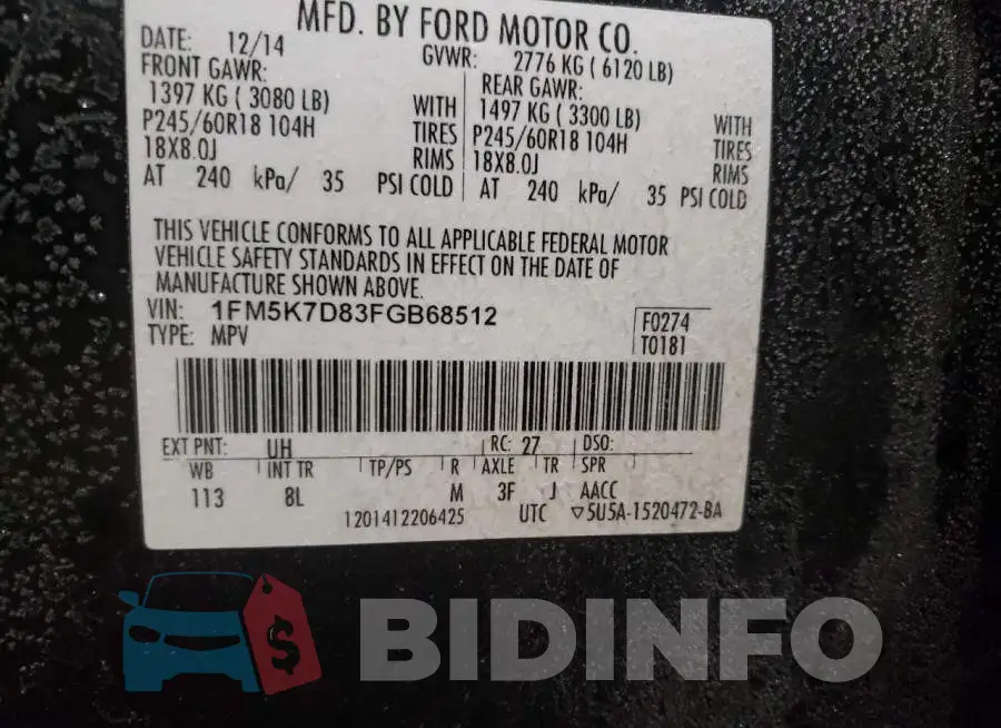 1FM5K7D83FGB68512 Photo# 13