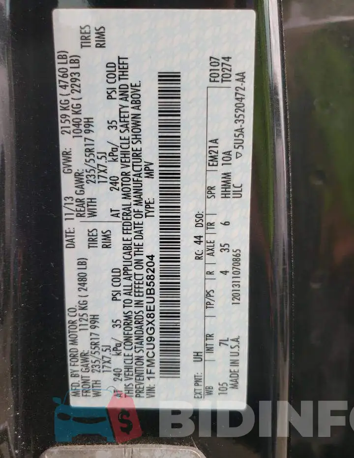 1FMCU9GX8EUB58204 Photo# 10