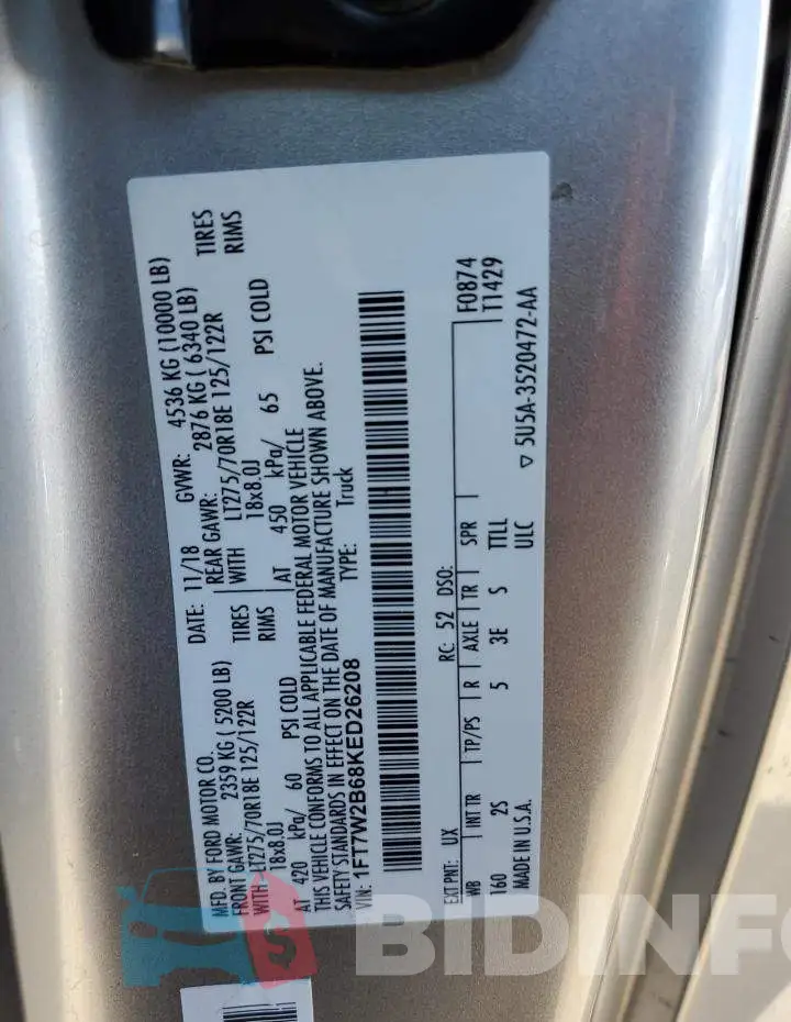 1FT7W2B68KED26208 Photo# 12