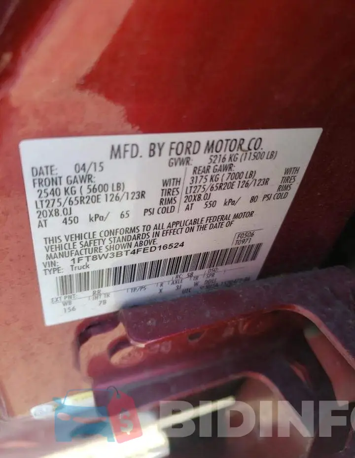1FT8W3BT4FED16524 Photo# 13