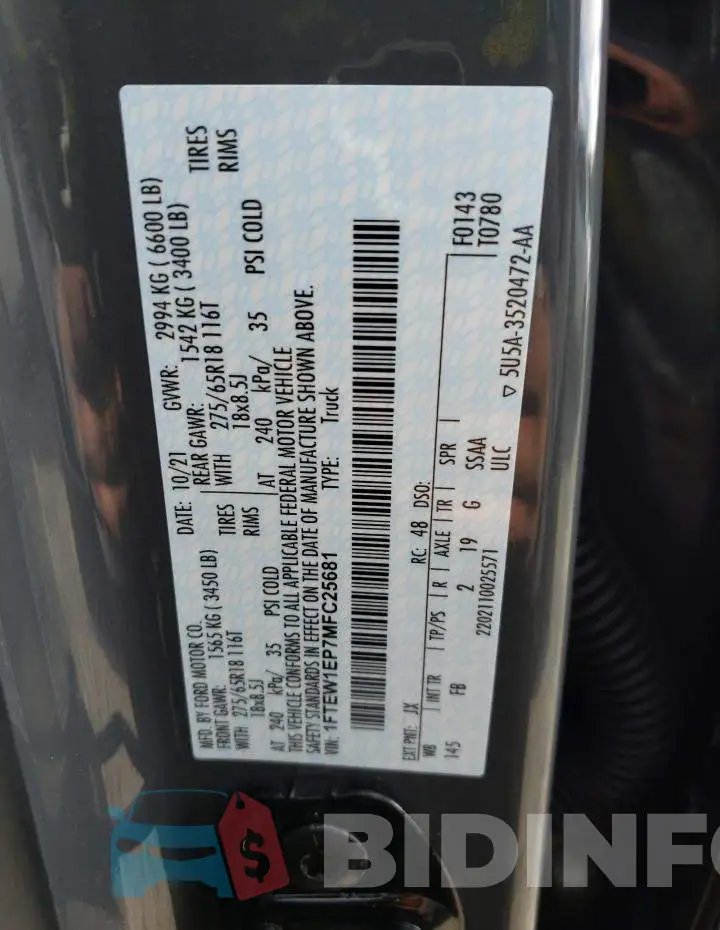 1FTEW1EP7MFC25681 Photo# 12