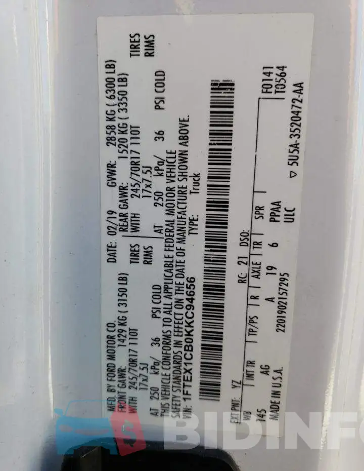 1FTEX1CB0KKC94656 Photo# 12
