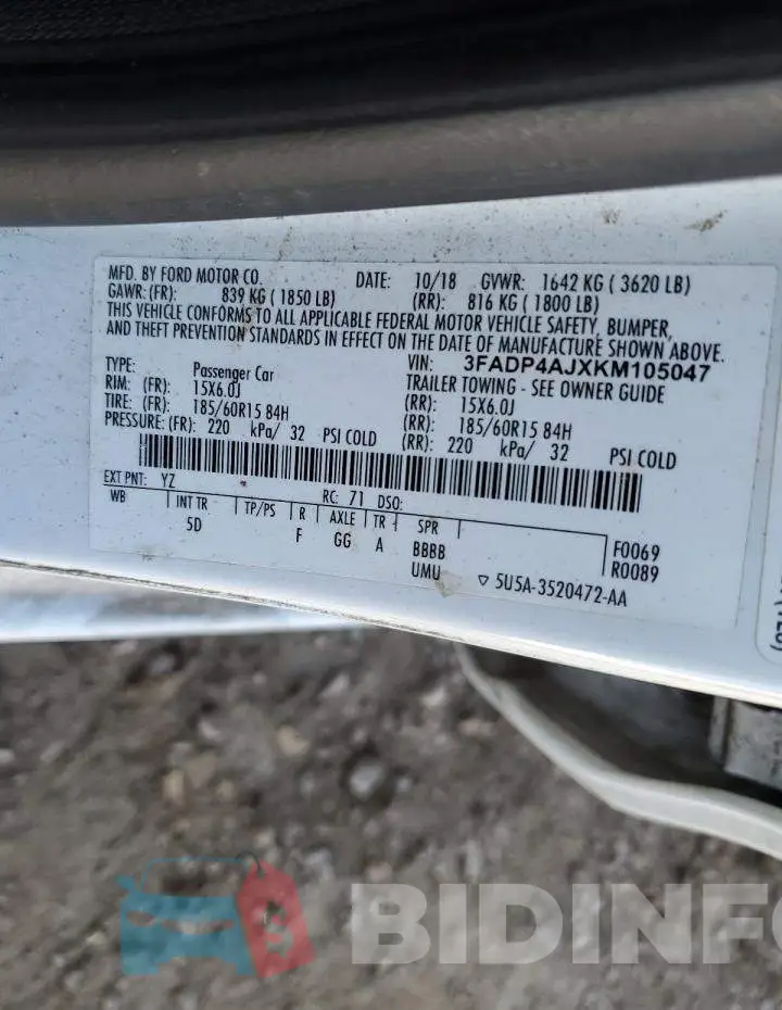 3FADP4AJXKM105047 Photo# 13