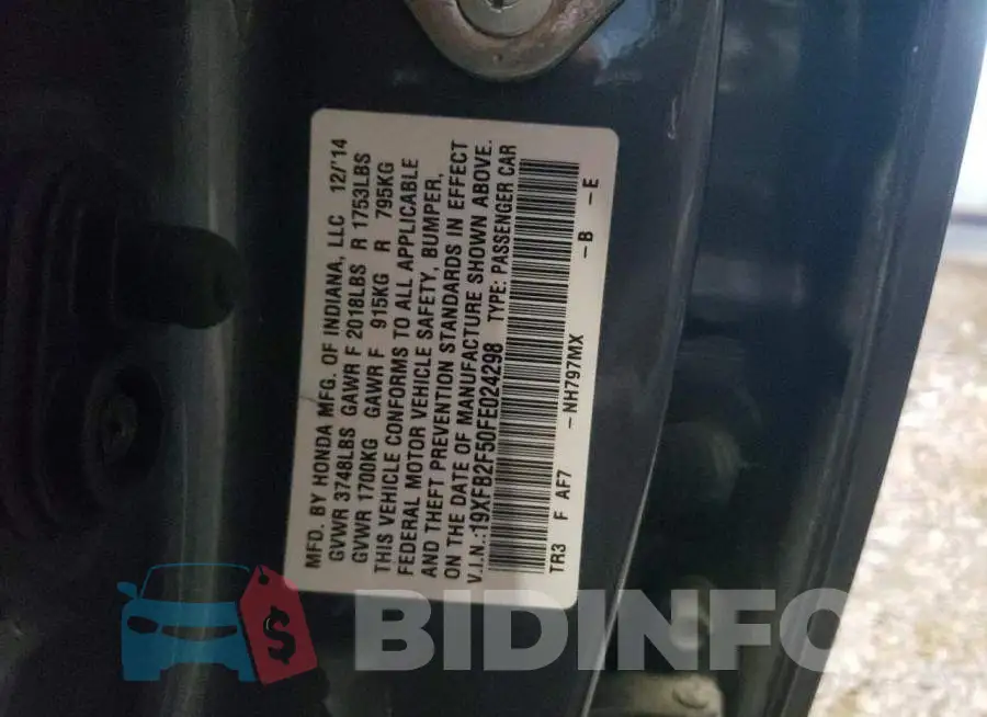 19XFB2F50FE024298 Photo# 10