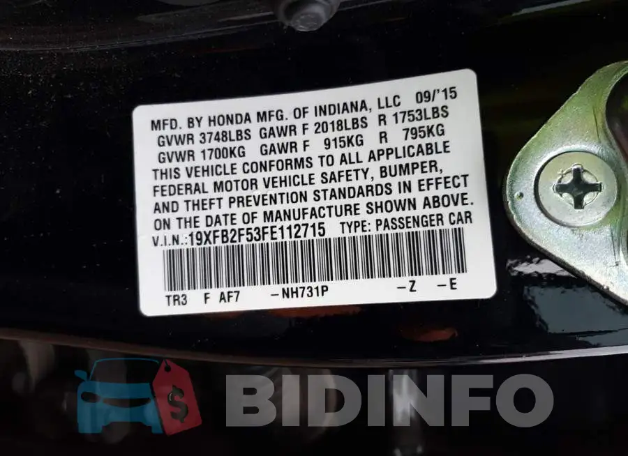 19XFB2F53FE112715 Photo# 12