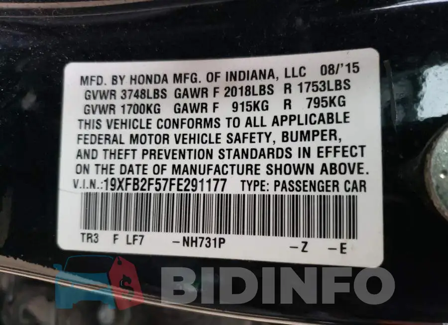 19XFB2F57FE291177 Photo# 12