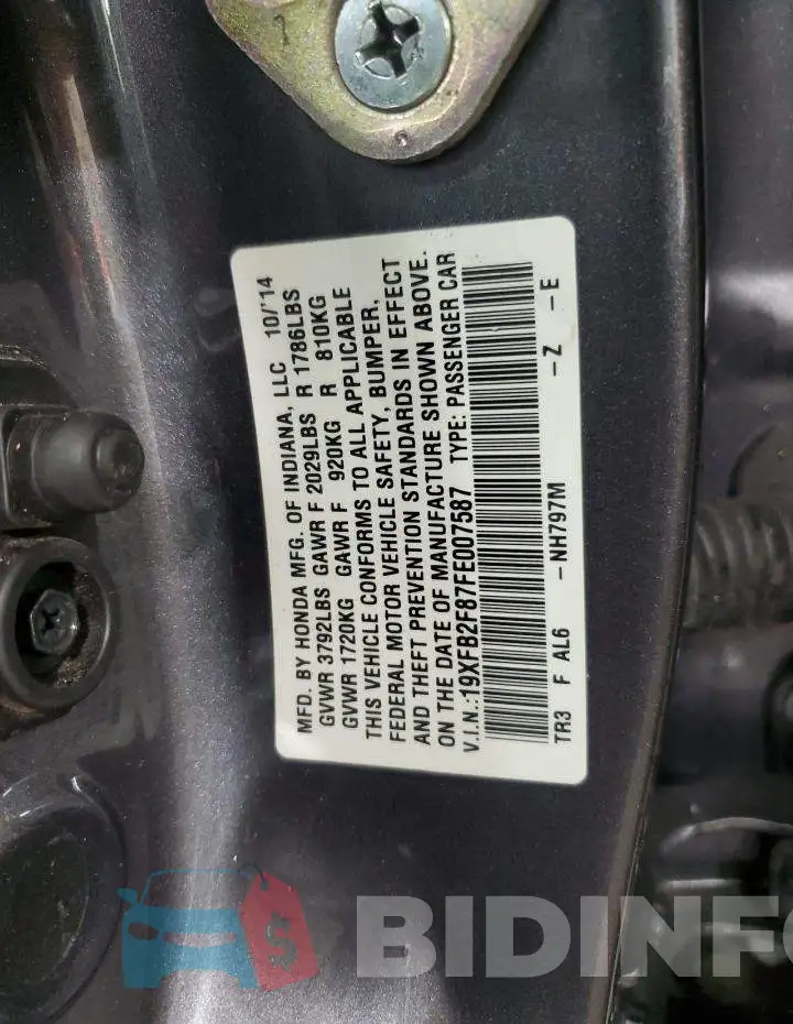 19XFB2F87FE007587 Photo# 12