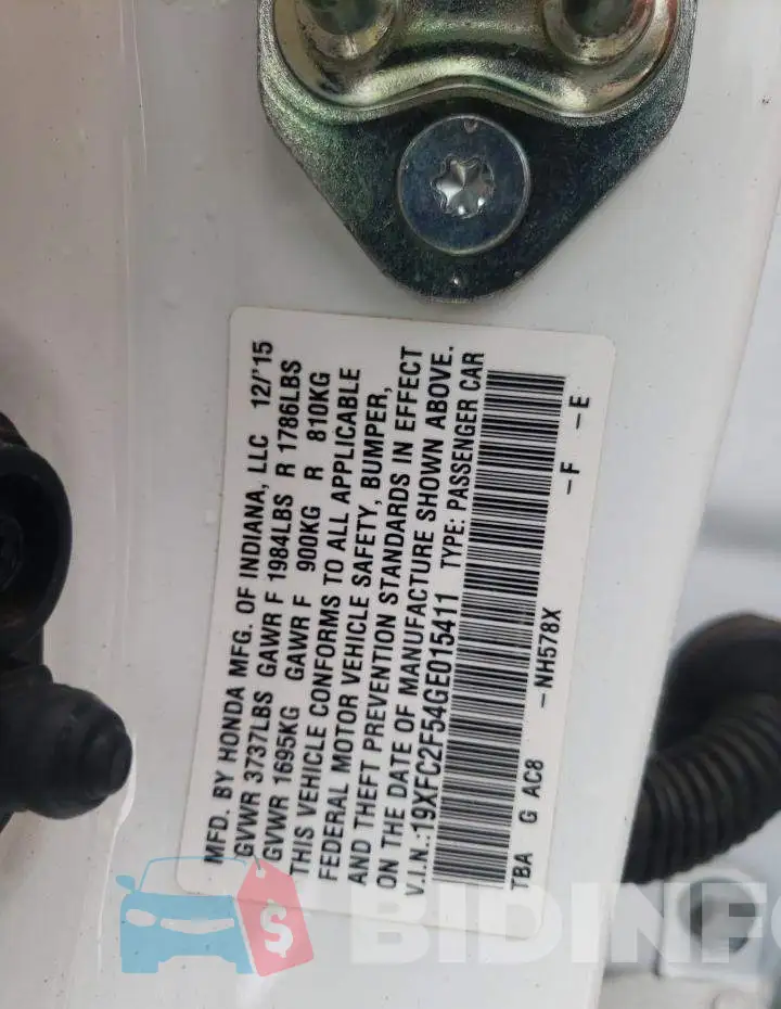 19XFC2F54GE015411 Photo# 10