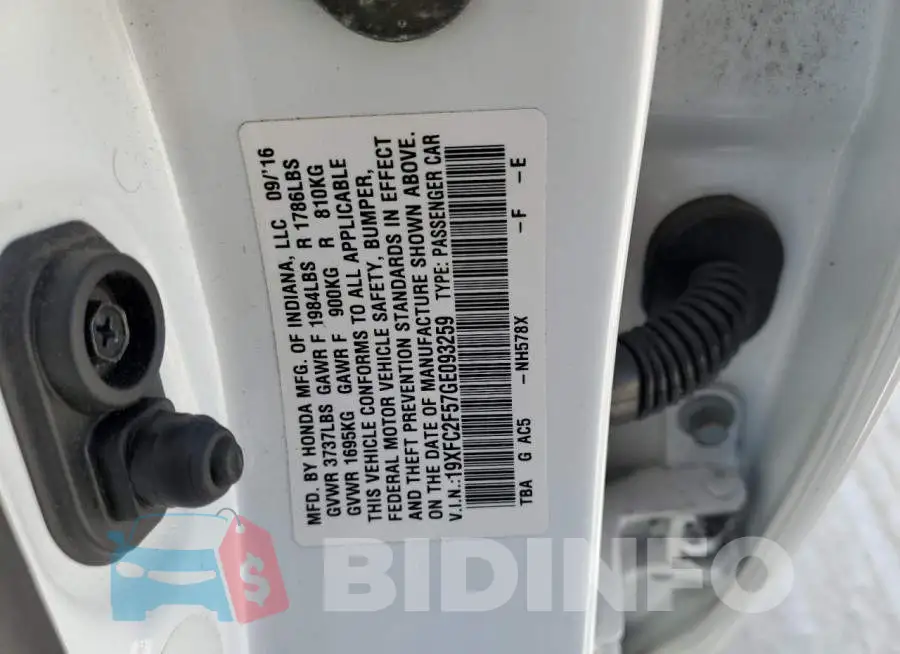 19XFC2F57GE093259 Photo# 12