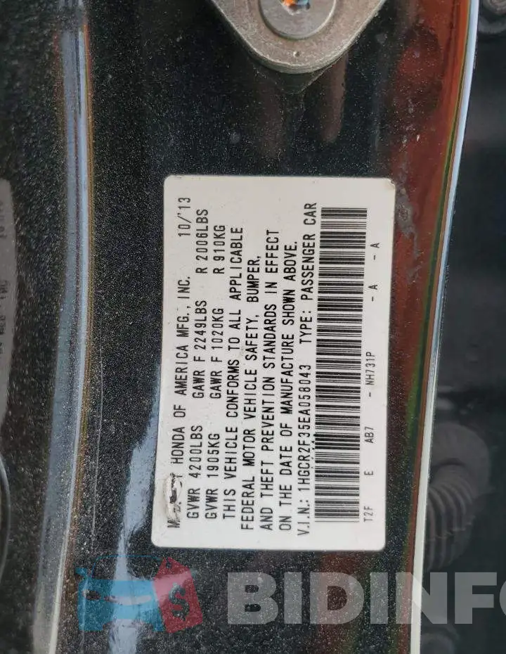 1HGCR2F35EA058043 Photo# 12