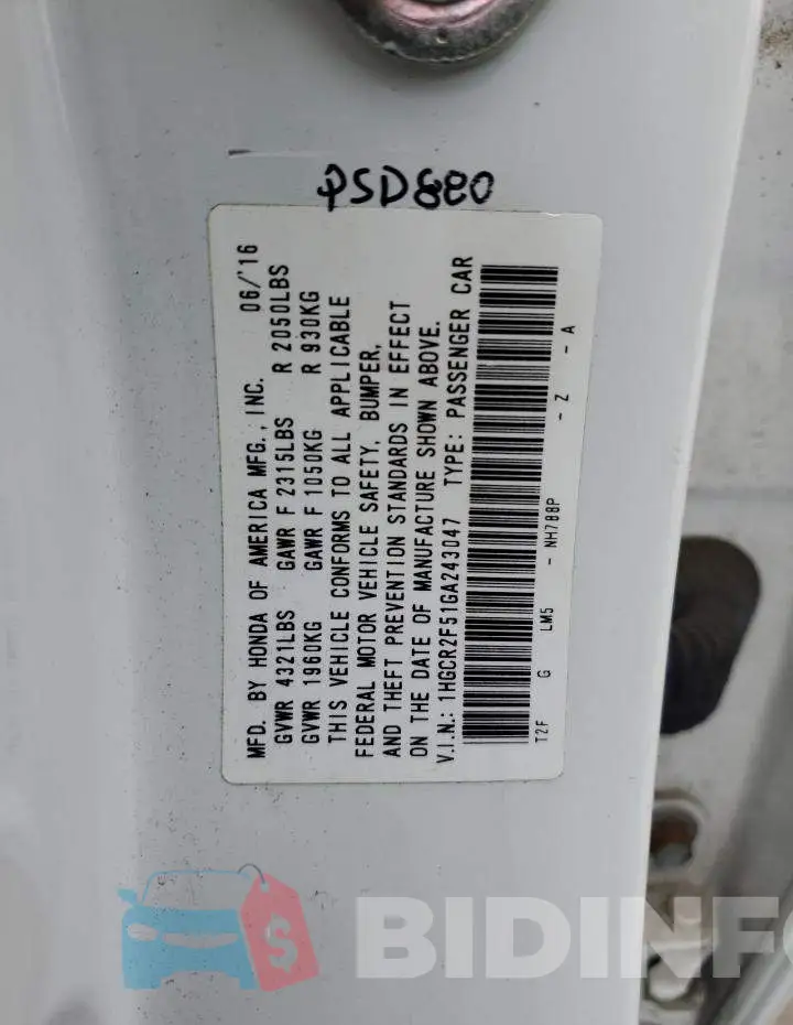 1HGCR2F51GA243047 Photo# 13