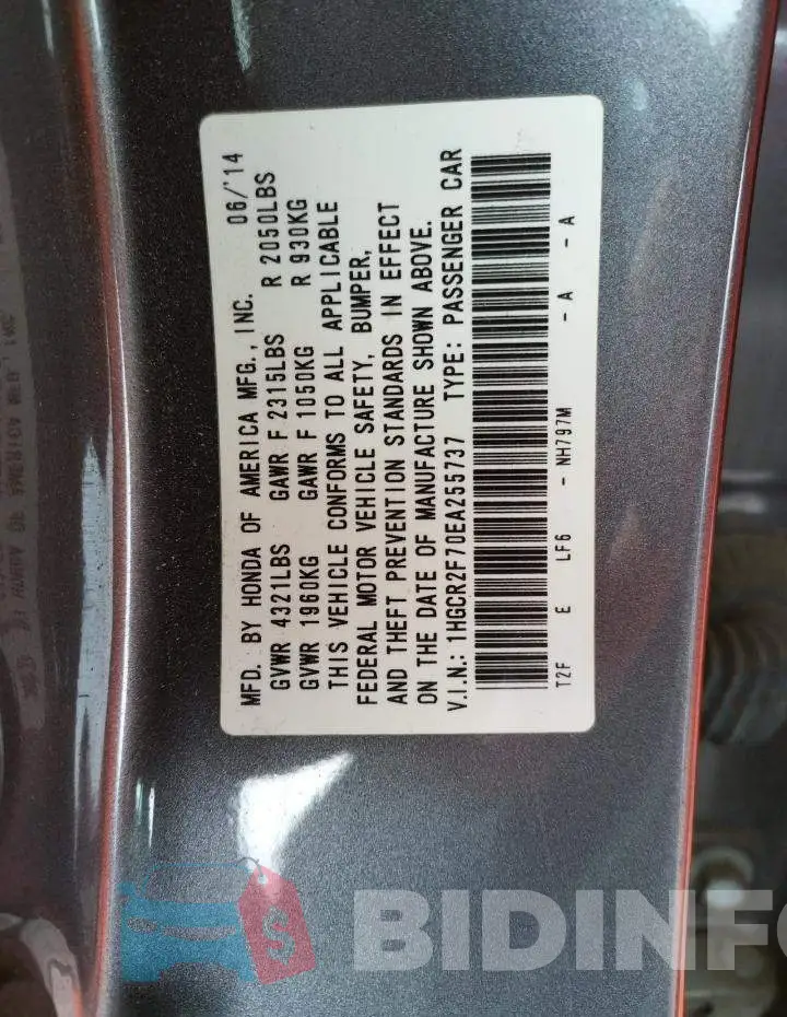 1HGCR2F70EA255737 Photo# 12