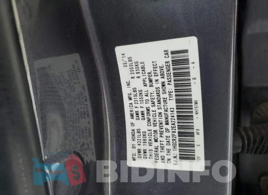 1HGCR2F82EA224143 Photo# 12