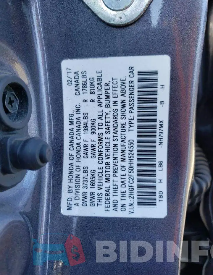 2HGFC2F50HH524550 Photo# 12