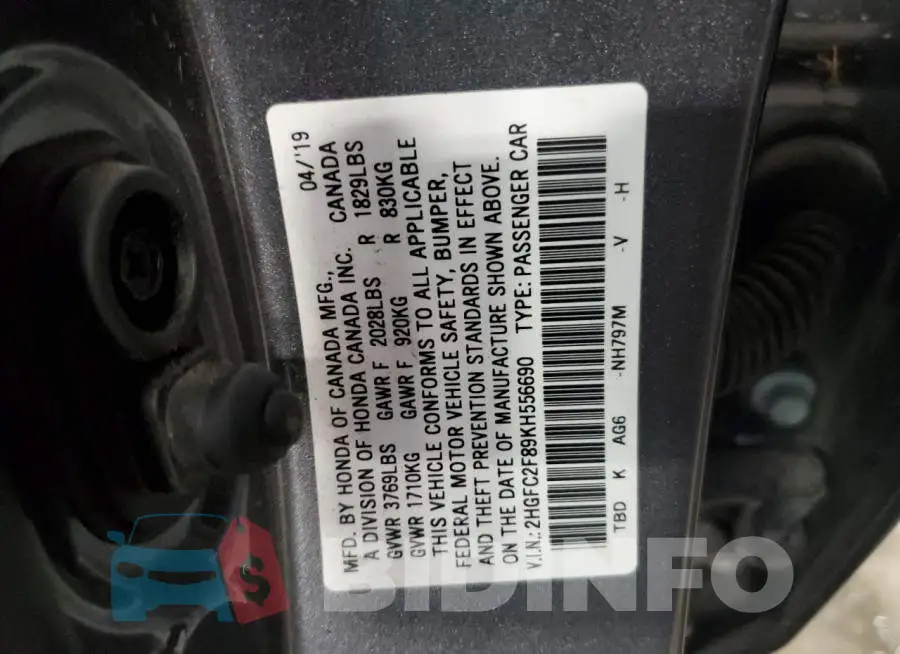 2HGFC2F89KH556690 Photo# 12