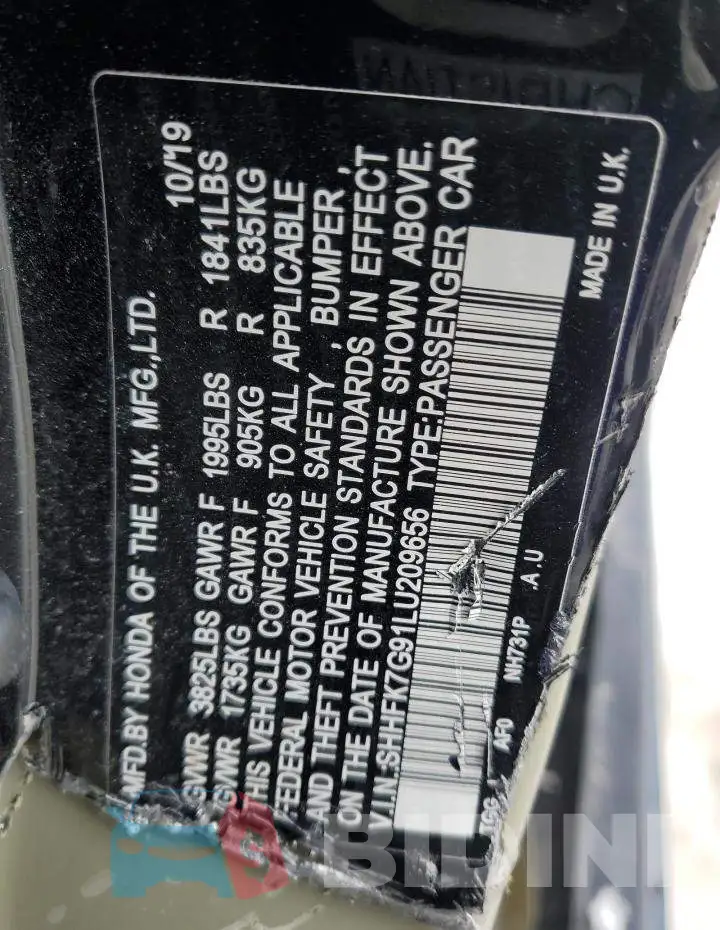 SHHFK7G91LU209656 Photo# 13