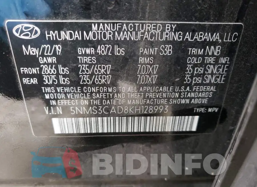 5NMS3CAD8KH128993 Photo# 13