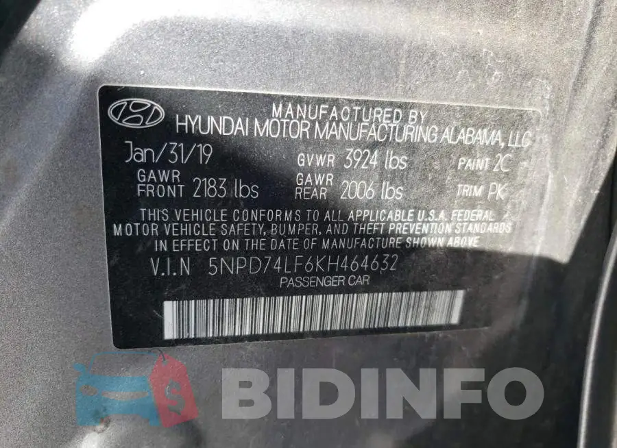5NPD74LF6KH464632 Photo# 12