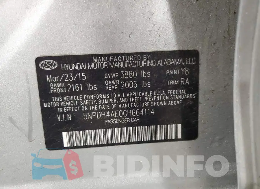 5NPDH4AE0GH664114 Photo# 13