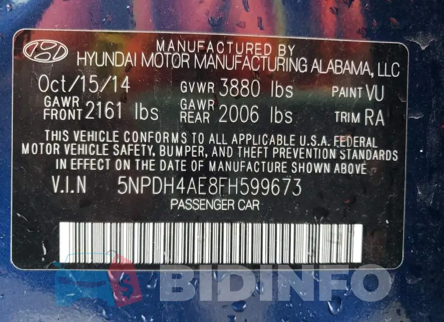 5NPDH4AE8FH599673 Photo# 12