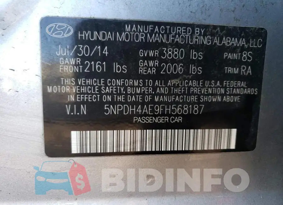 5NPDH4AE9FH568187 Photo# 12