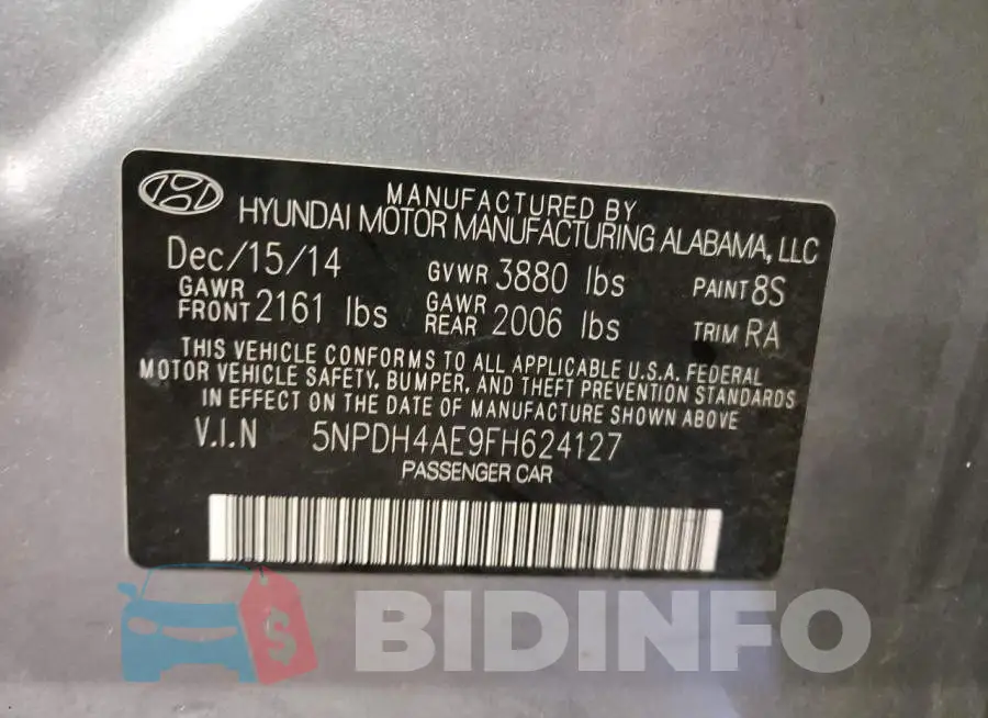 5NPDH4AE9FH624127 Photo# 12
