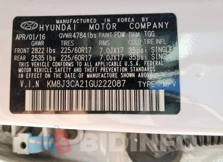 KM8J3CA21GU222087 Photo# 13