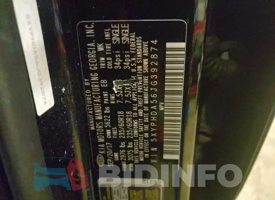 5XYPHDA56JG392874 Photo# 14