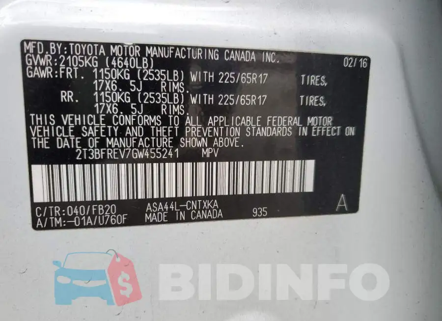 2T3BFREV7GW455241 Photo# 13