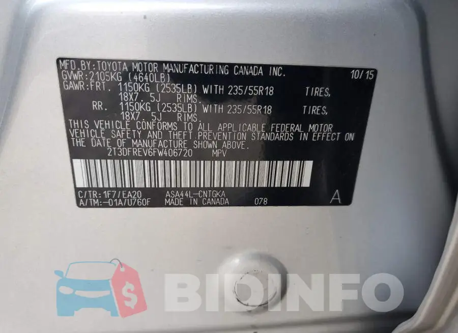 2T3DFREV6FW406720 Photo# 13