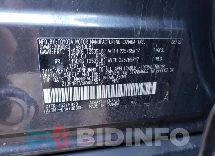 2T3F1RFV5KW062913 Photo# 13