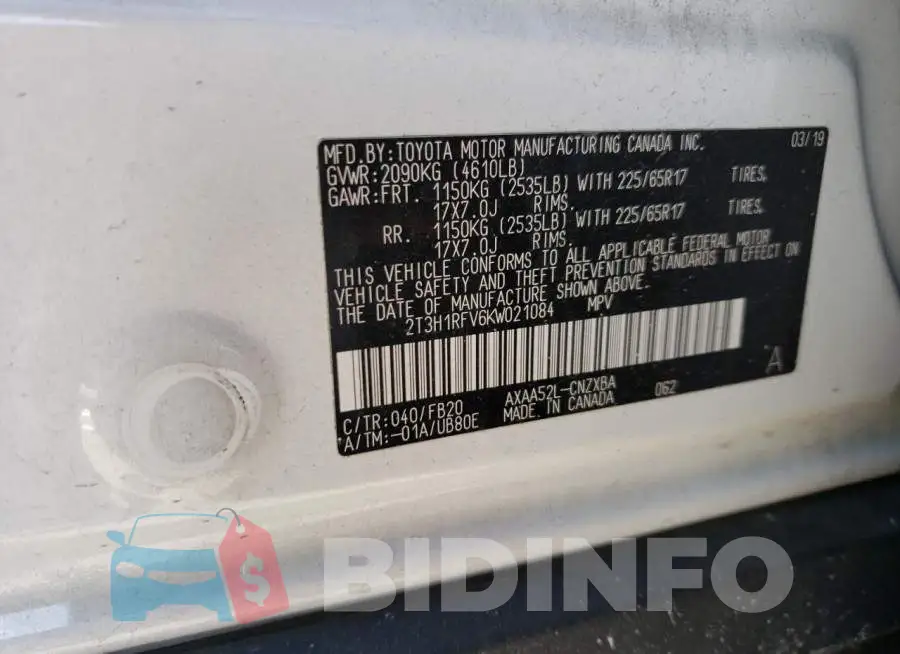 2T3H1RFV6KW021084 Photo# 14