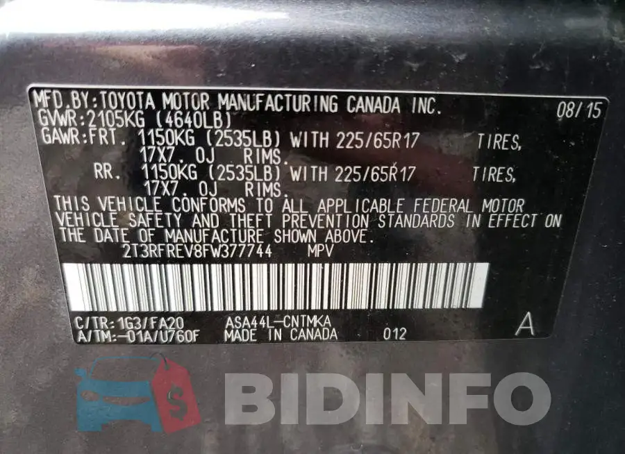 2T3RFREV8FW377744 Photo# 14