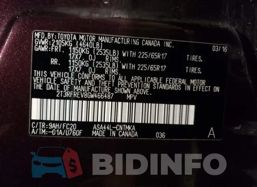 2T3RFREV8GW466487 Photo# 12