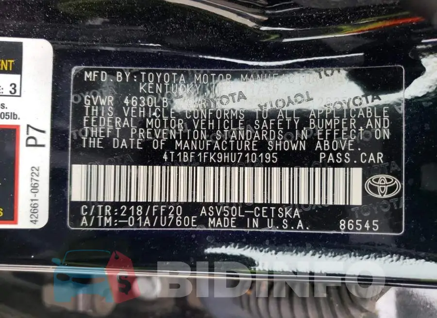 4T1BF1FK9HU710195 Photo# 12