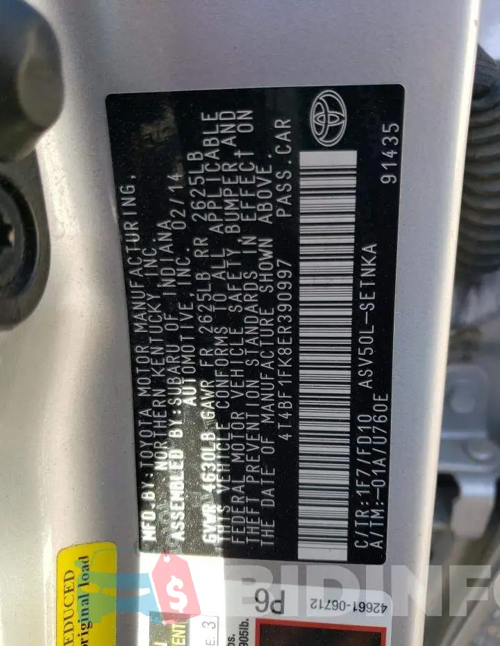 4T4BF1FK8ER390997 Photo# 13