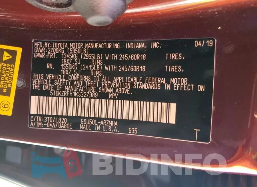 5TDKZRFH1KS327989 Photo# 13