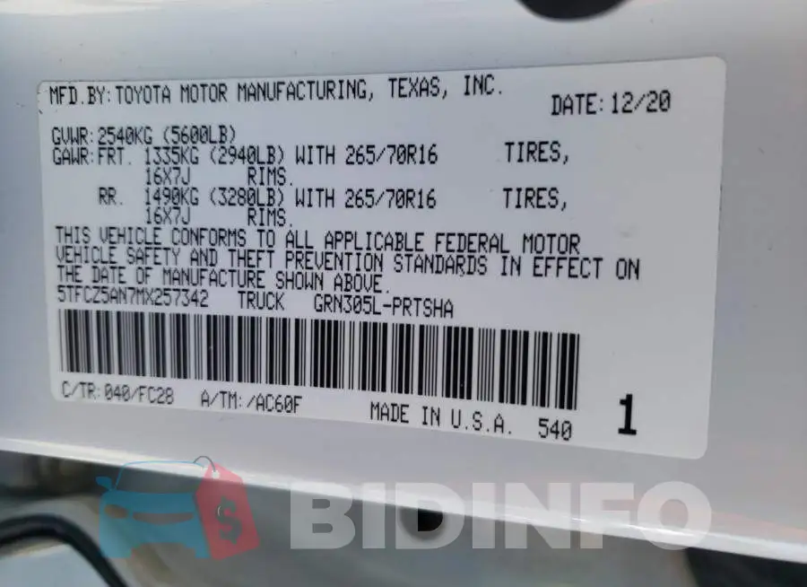 5TFCZ5AN7MX257342 Photo# 12