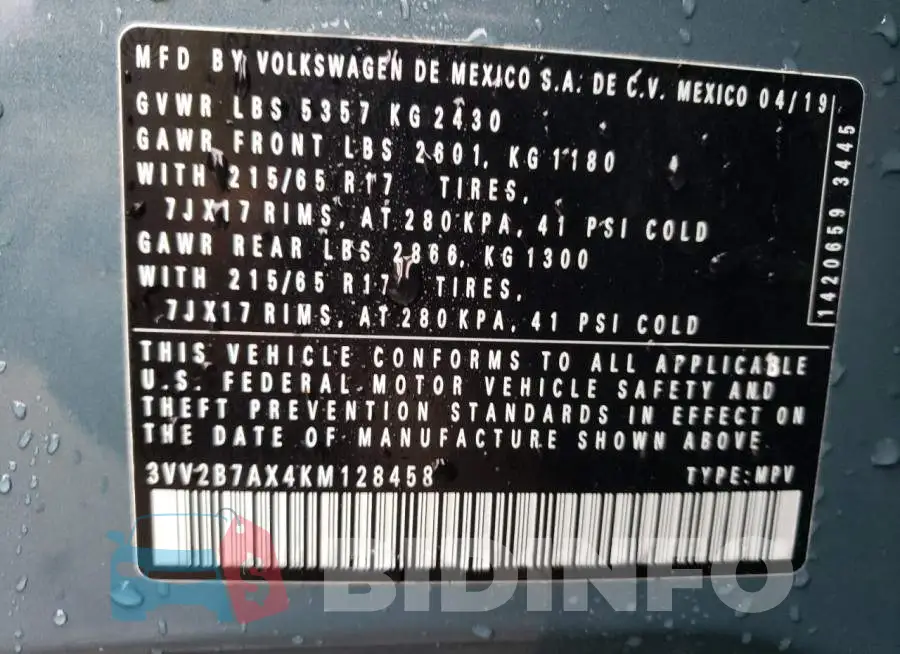 3VV2B7AX4KM128458 Photo# 13