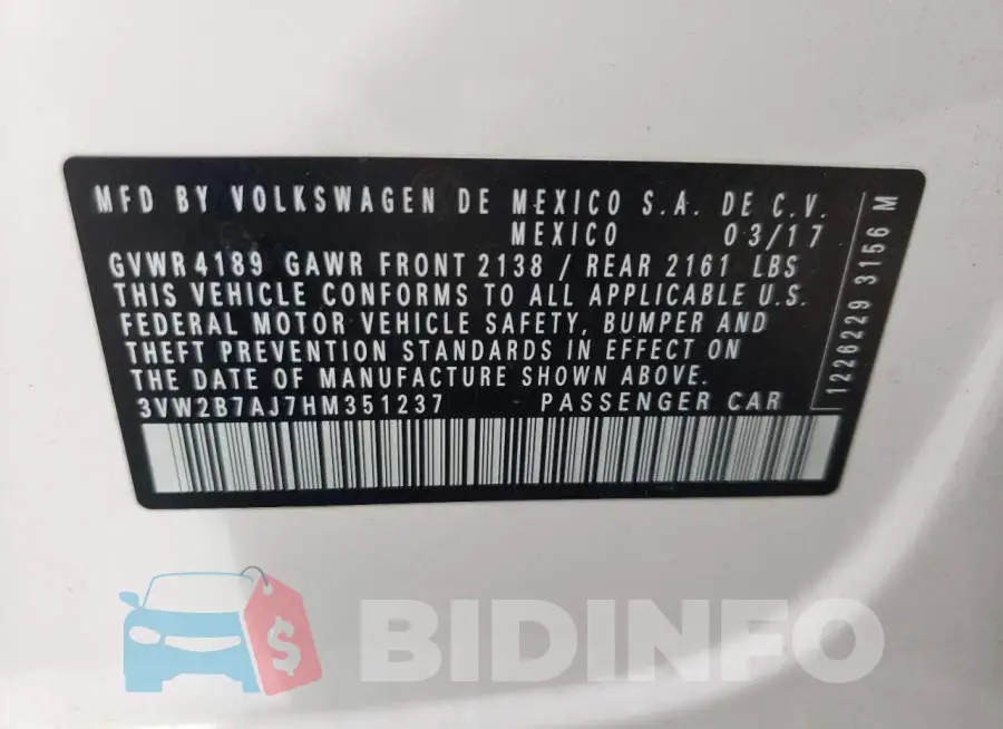 3VW2B7AJ7HM351237 Photo# 12