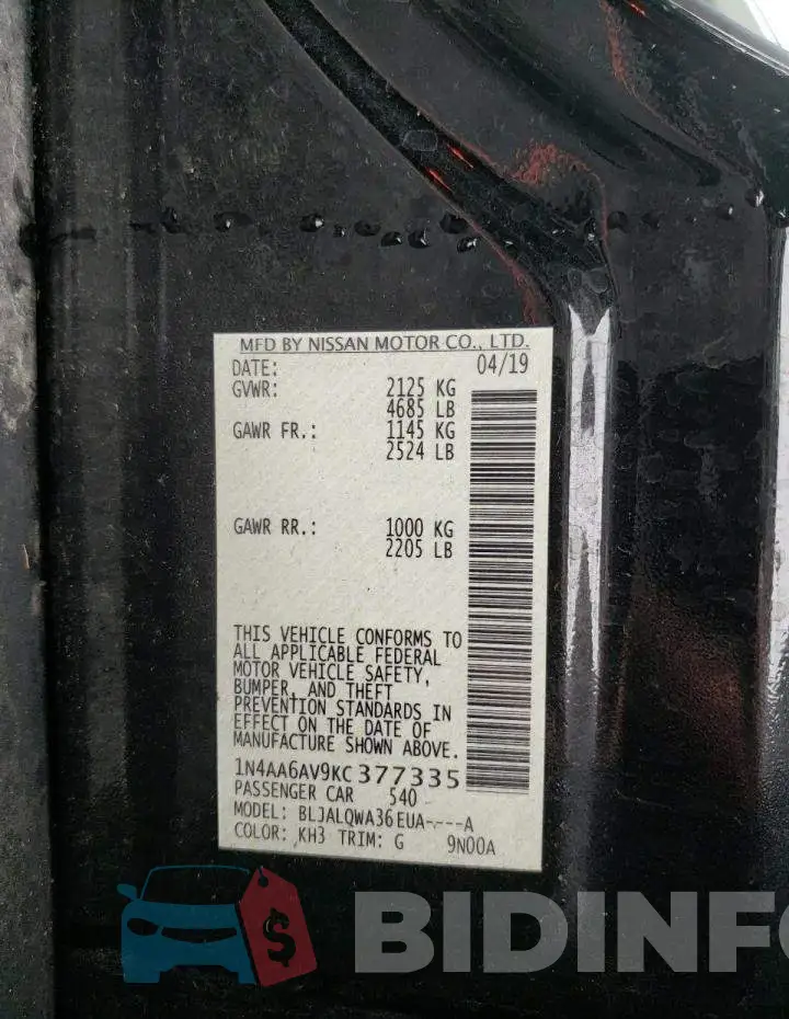 1N4AA6AV9KC377335 Photo# 12