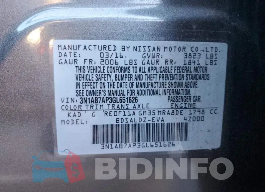 3N1AB7AP3GL651626 Photo# 12